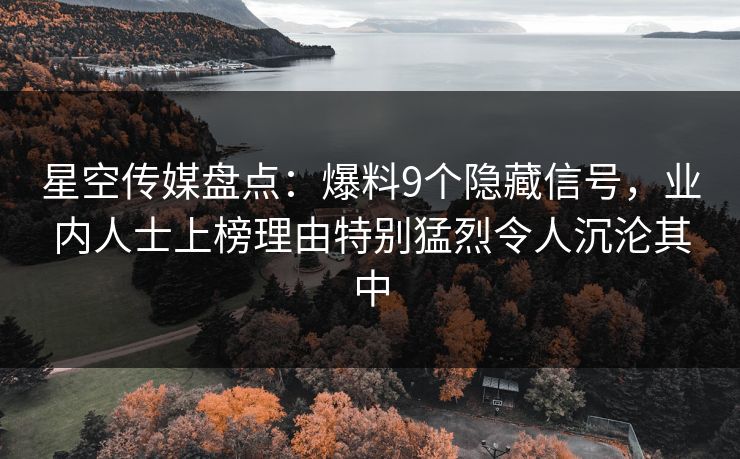 星空传媒盘点：爆料9个隐藏信号，业内人士上榜理由特别猛烈令人沉沦其中